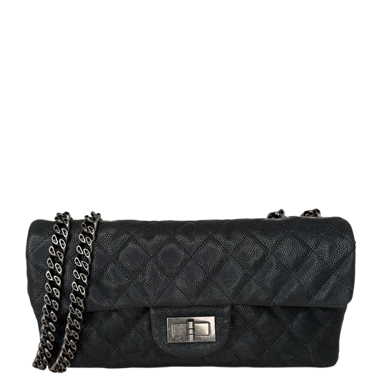 Chanel 2.55 Reissue East-West Flap Kaviarleder Grau, Ruthenium / neuwertig Chanel