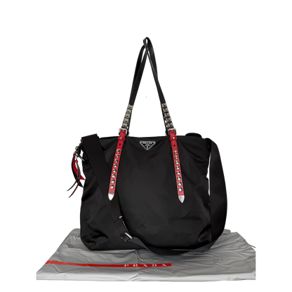 Prada Nylon New Vela Studded Tote Bag schwarz / sehr gut Prada