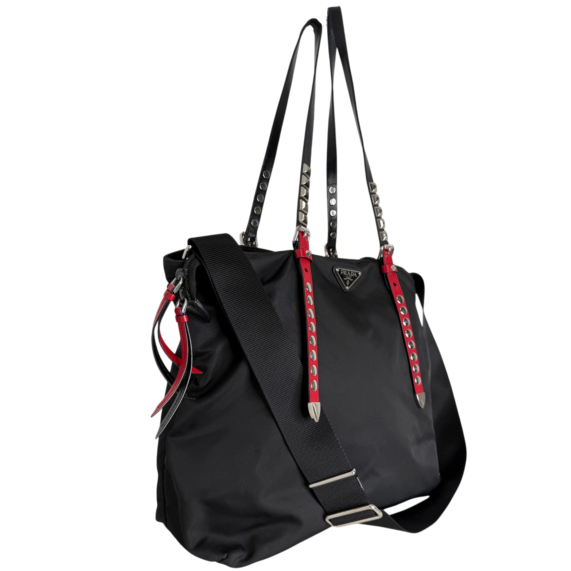 Prada Nylon New Vela Studded Tote Bag schwarz / sehr gut Prada