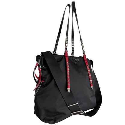 Prada Nylon New Vela Studded Tote Bag schwarz / sehr gut Prada