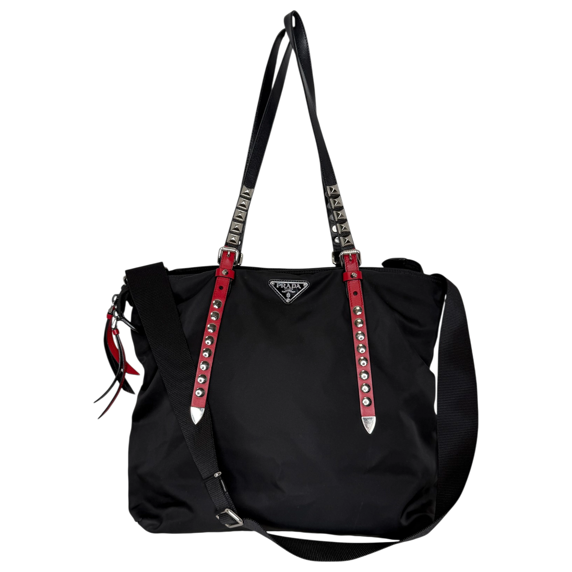 Prada Nylon New Vela Studded Tote Bag schwarz / sehr gut Prada