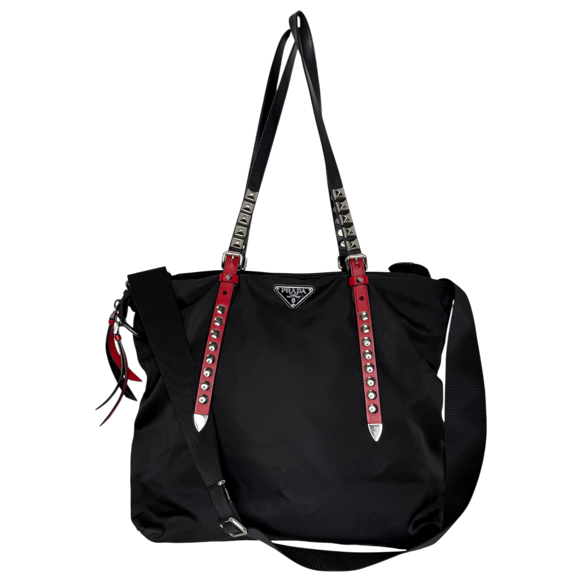 Prada Nylon New Vela Studded Tote Bag schwarz / sehr gut Prada
