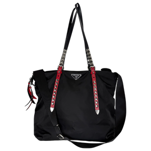 Prada Nylon New Vela Studded Tote Bag schwarz / sehr gut