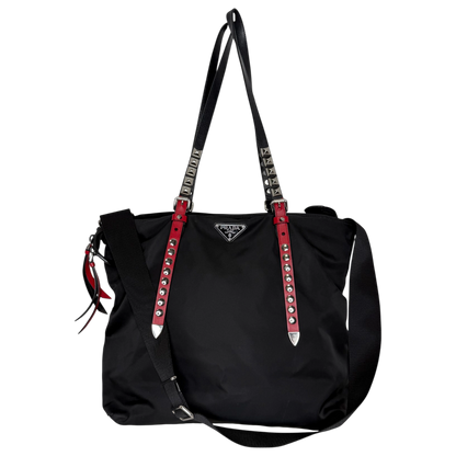 Prada Nylon New Vela Studded Tote Bag schwarz / sehr gut Prada