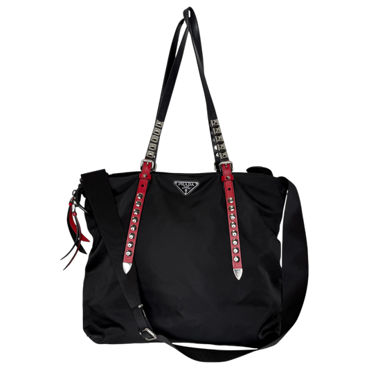 Prada Nylon New Vela Studded Tote Bag schwarz / sehr gut Prada