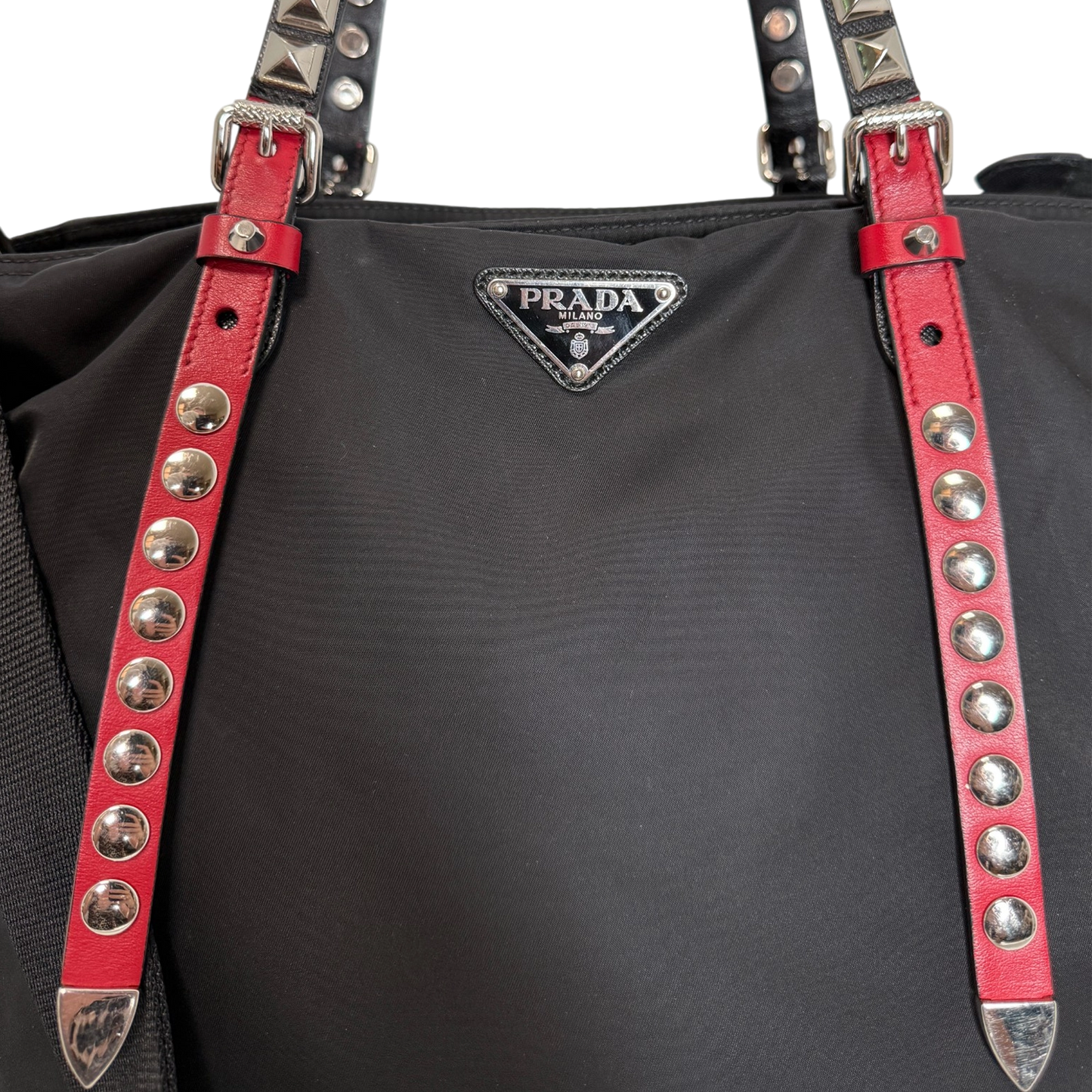Prada Nylon New Vela Studded Tote Bag schwarz / sehr gut Prada