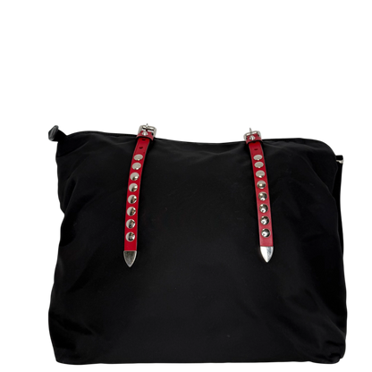 Prada Nylon New Vela Studded Tote Bag schwarz / sehr gut Prada
