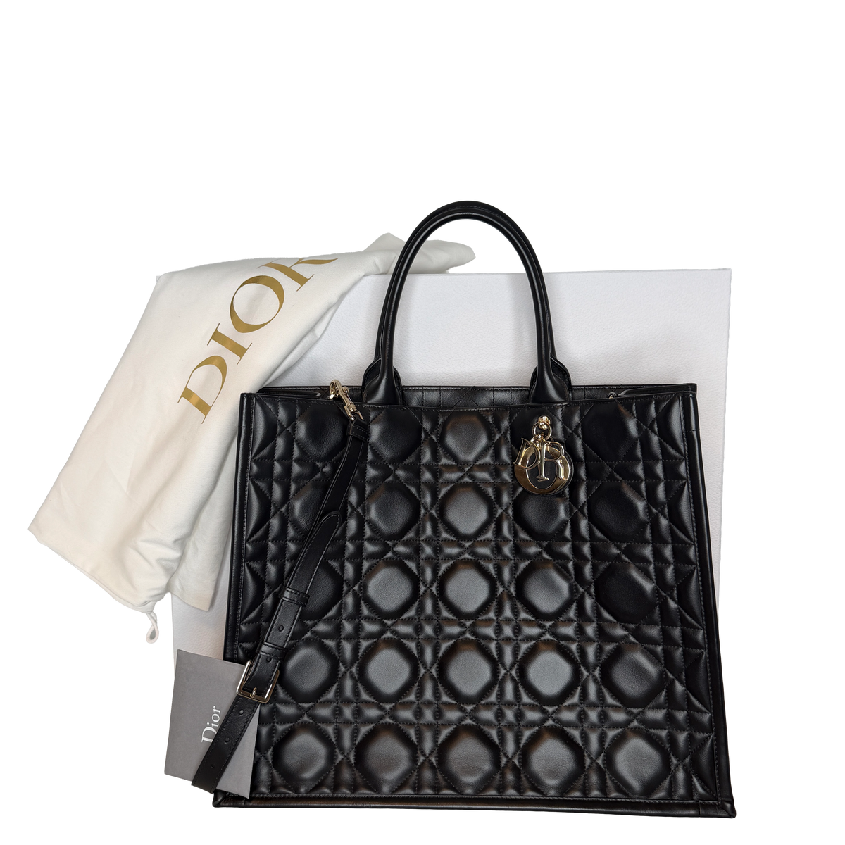 Dior Book Tote Large Macrocannage Kalbsleder Schwarz Gold Dior