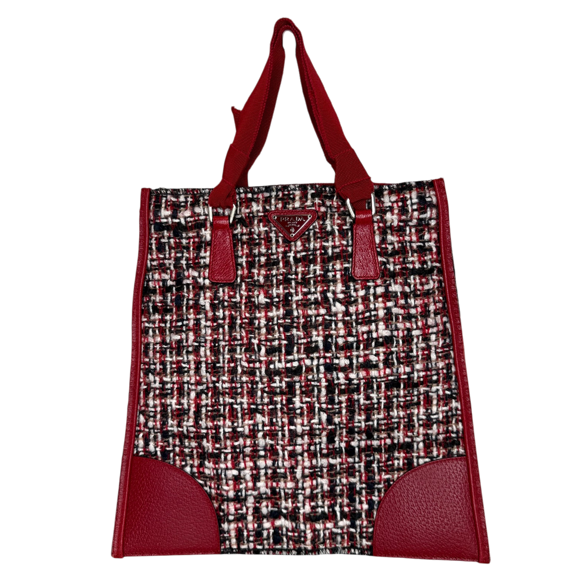 Prada Shopping Tote Bag Tweed/Bouclé rot / sehr gut Echtheitscheck