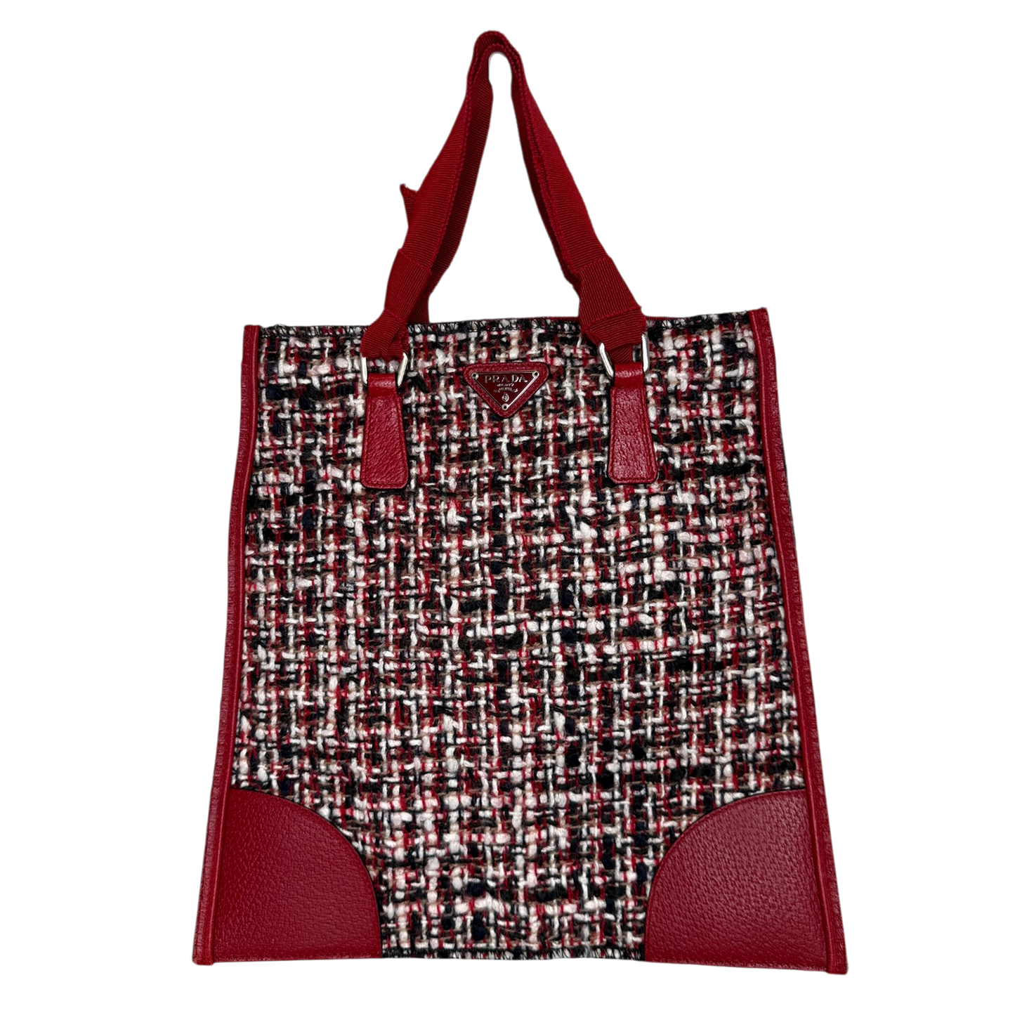 Prada Shopping Tote Bag Tweed/Bouclé rot / sehr gut Echtheitscheck
