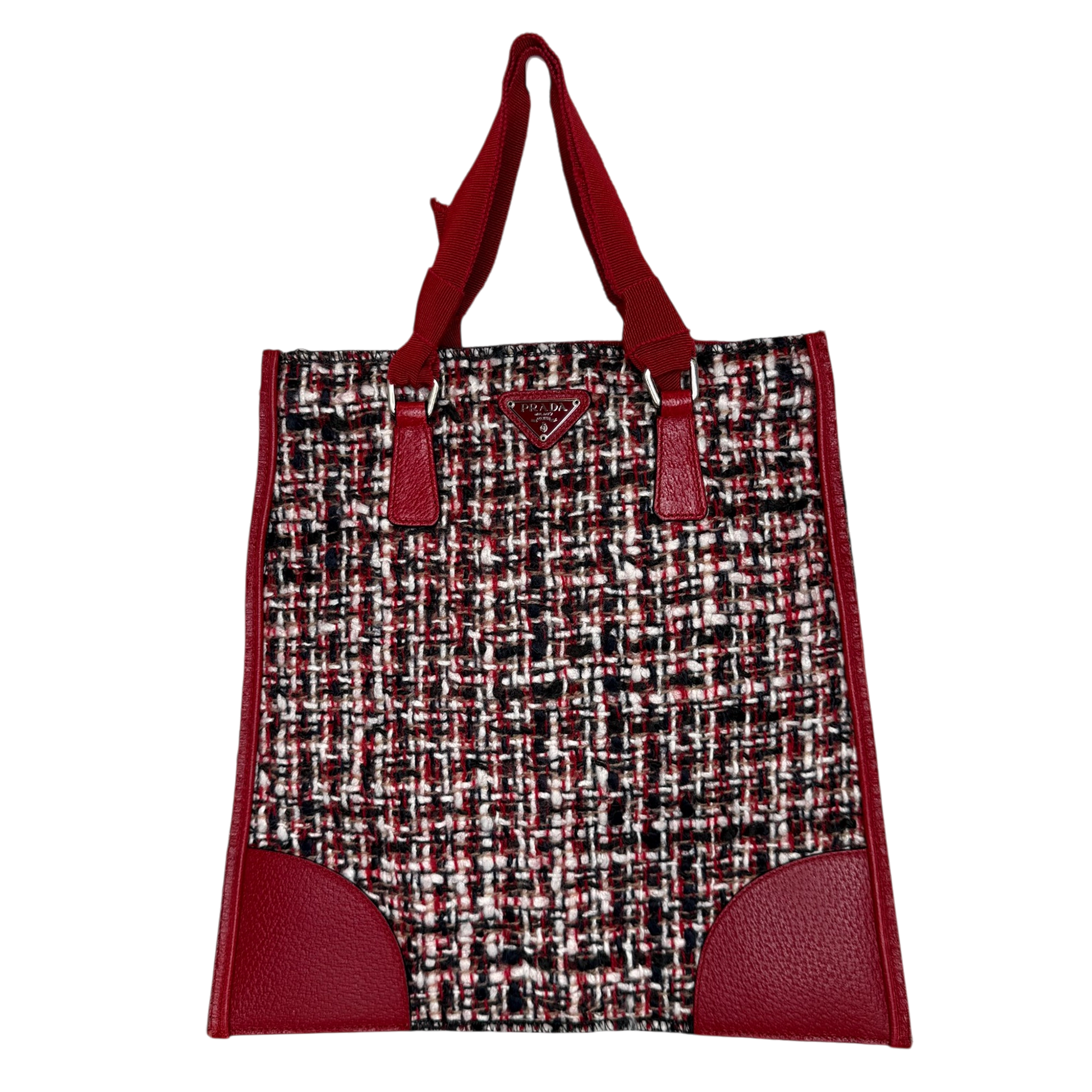 Prada Shopping Tote Bag Tweed/Bouclé rot / sehr gut Echtheitscheck
