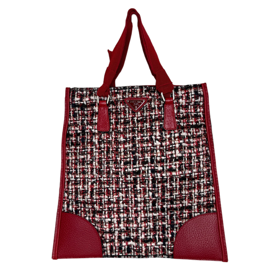 Prada Shopping Tote Bag Tweed/Bouclé rot / sehr gut Echtheitscheck