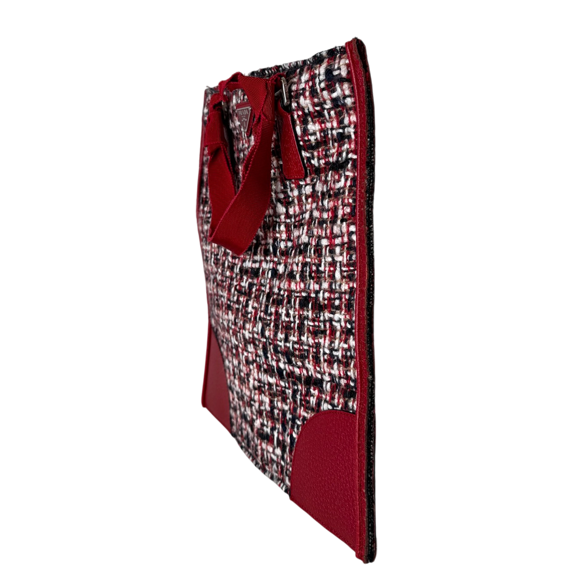 Prada Shopping Tote Bag Tweed/Bouclé rot / sehr gut Echtheitscheck