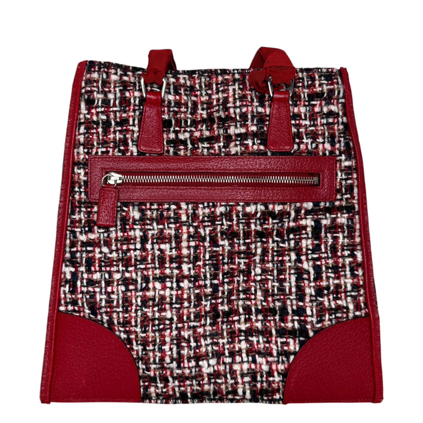 Prada Shopping Tote Bag Tweed/Bouclé rot / sehr gut Echtheitscheck