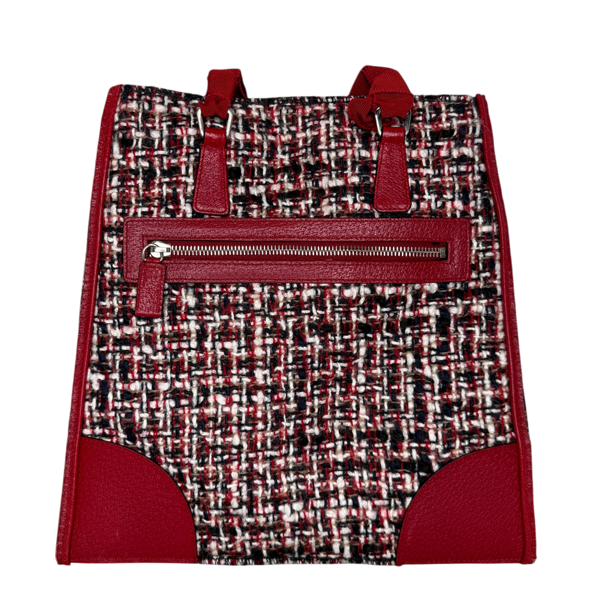 Prada Shopping Tote Bag Tweed/Bouclé rot / sehr gut Echtheitscheck
