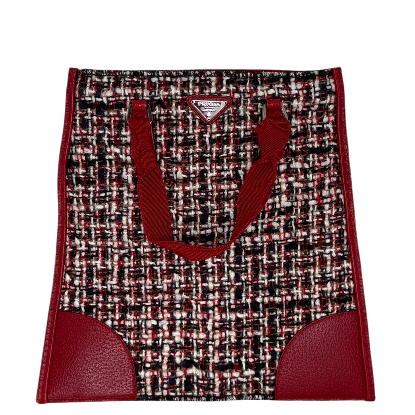 Prada Shopping Tote Bag Tweed/Bouclé rot / sehr gut Echtheitscheck