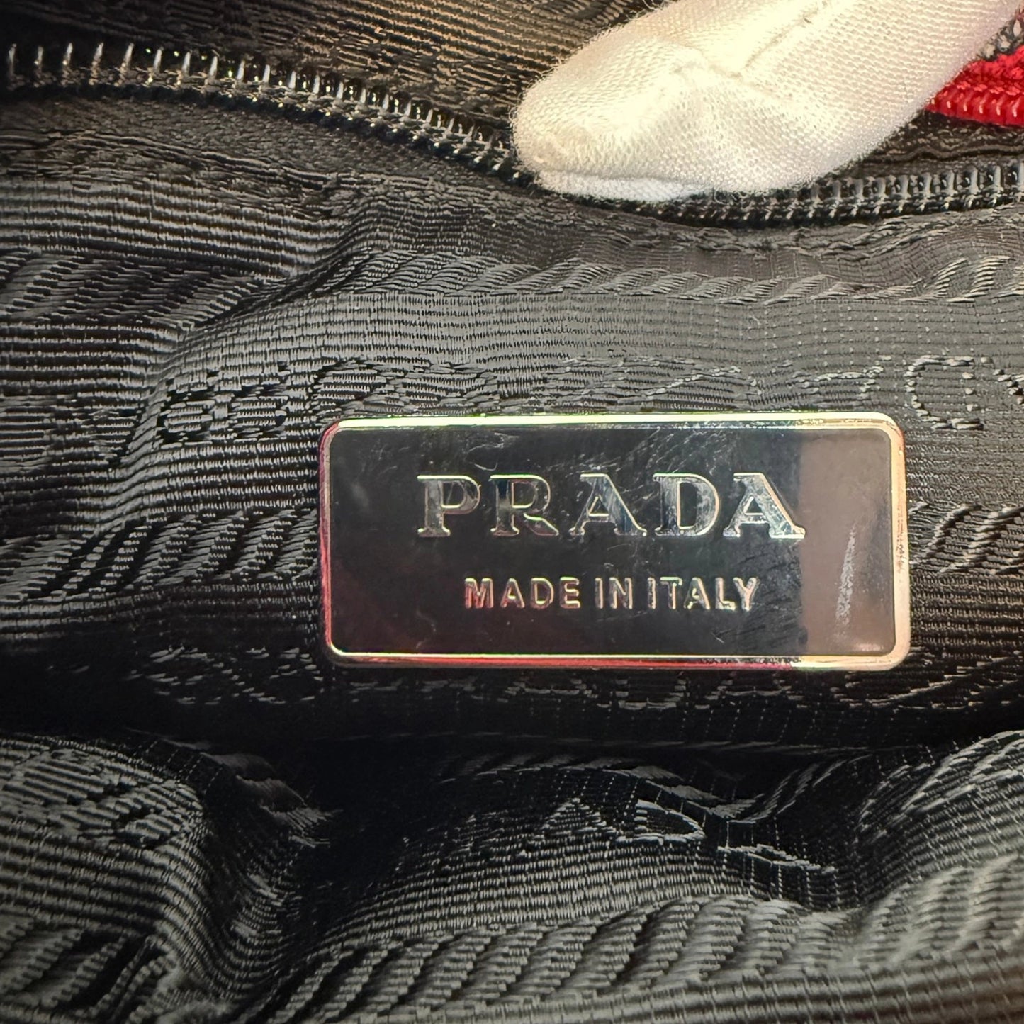 Prada Shopping Tote Bag Tweed/Bouclé rot / sehr gut Echtheitscheck