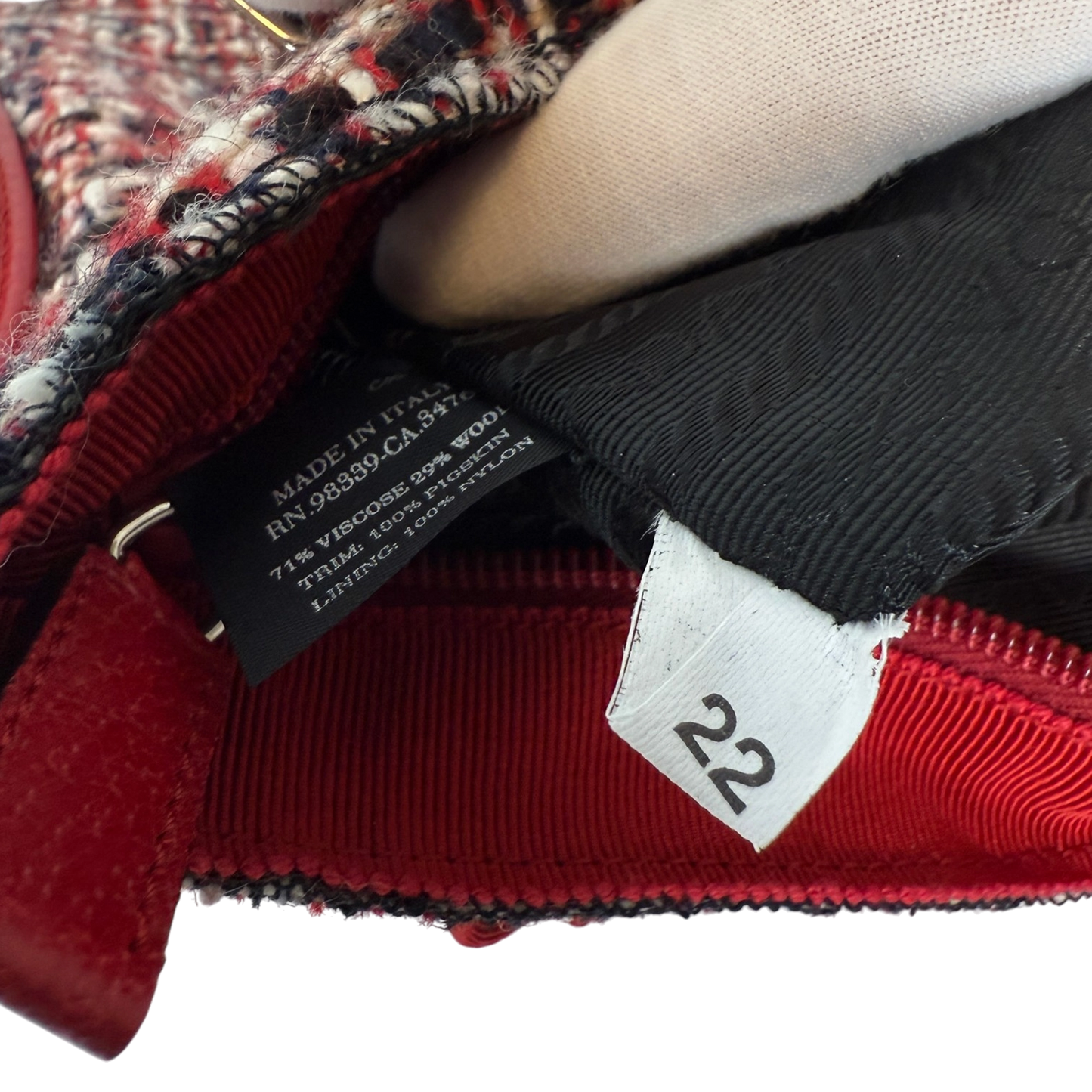 Prada Shopping Tote Bag Tweed/Bouclé rot / sehr gut Echtheitscheck