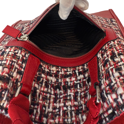 Prada Shopping Tote Bag Tweed/Bouclé rot / sehr gut Echtheitscheck