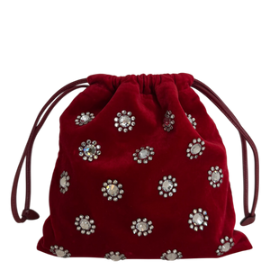 MIU MIU Crystal-Embellished Velvet Clutch on Chain  rot / neuwertig