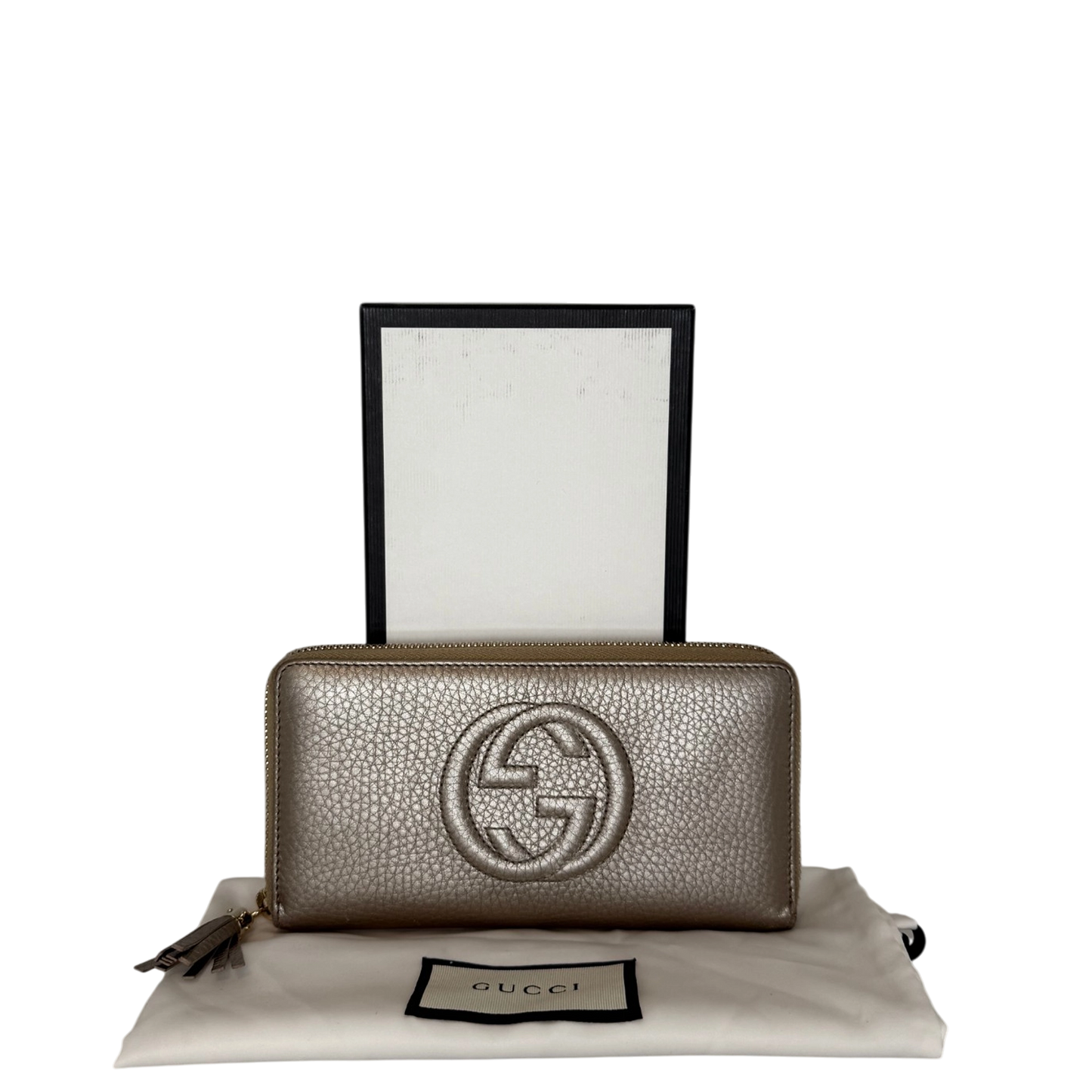 Gucci Metallic Beige Leather Soho Zip Around Wallet gold / gut Gucci
