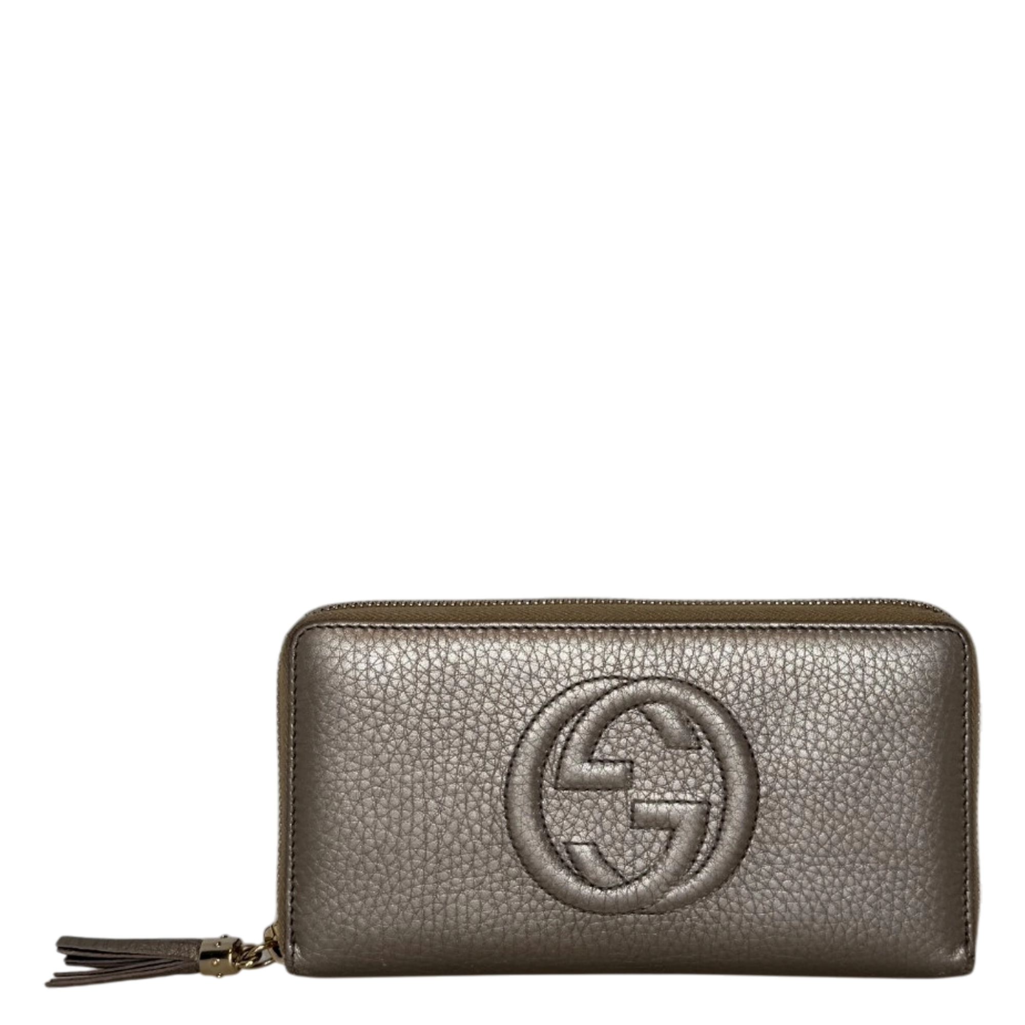 Gucci Metallic Beige Leather Soho Zip Around Wallet gold / gut Gucci