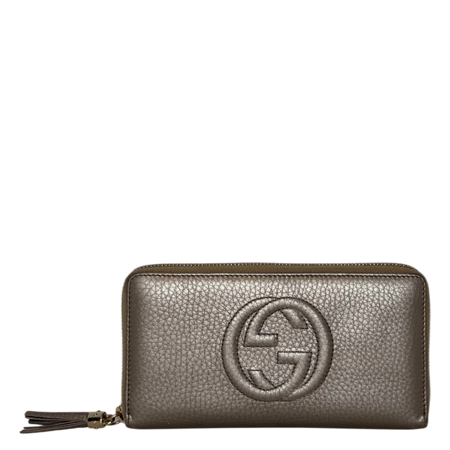 Gucci Metallic Beige Leather Soho Zip Around Wallet gold / gut Gucci