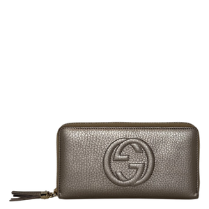 Gucci Metallic Beige Leather Soho Zip Around Wallet gold / gut