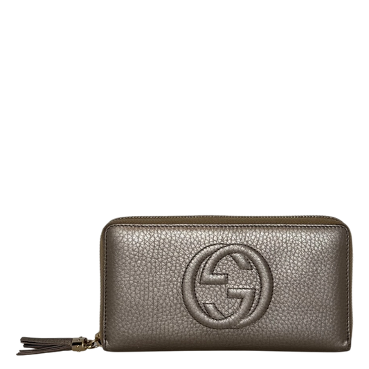 Gucci Metallic Beige Leather Soho Zip Around Wallet gold / gut Gucci