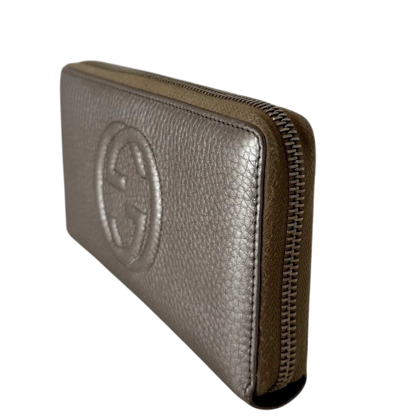 Gucci Metallic Beige Leather Soho Zip Around Wallet gold / gut Gucci