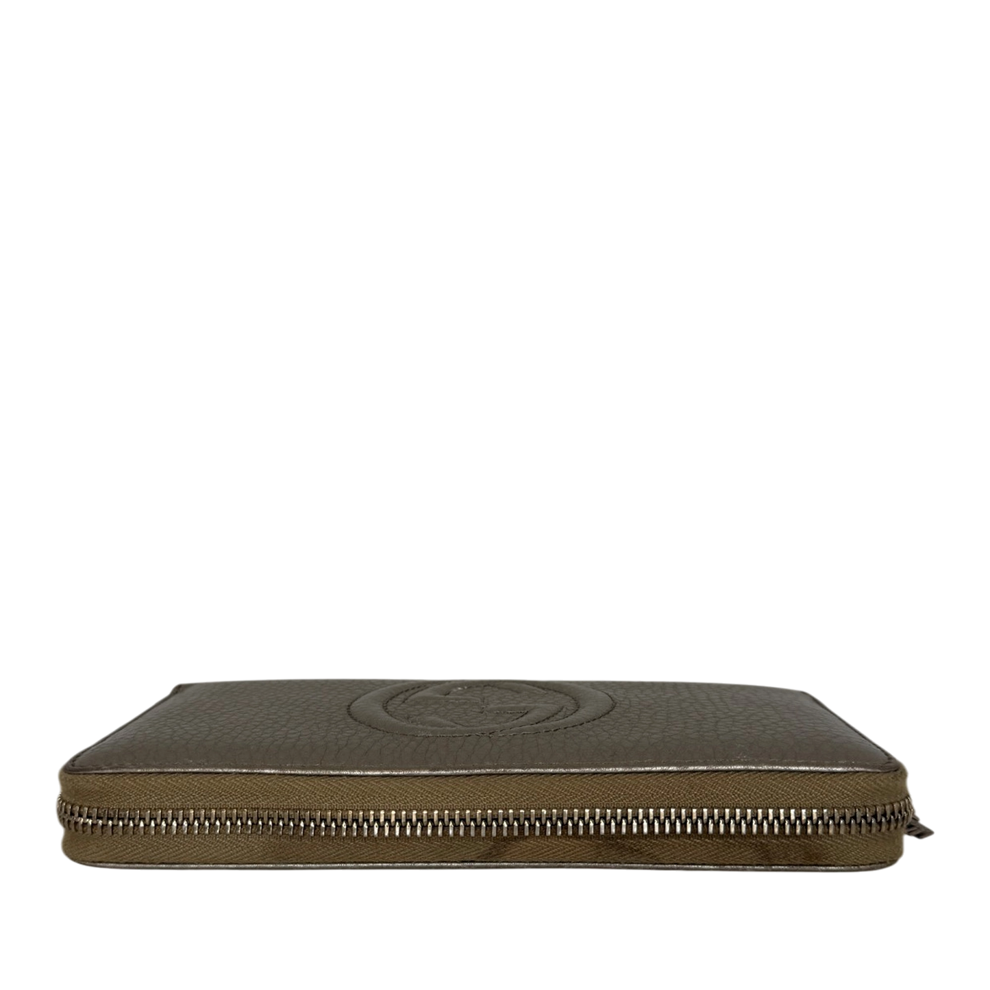 Gucci Metallic Beige Leather Soho Zip Around Wallet gold / gut Gucci