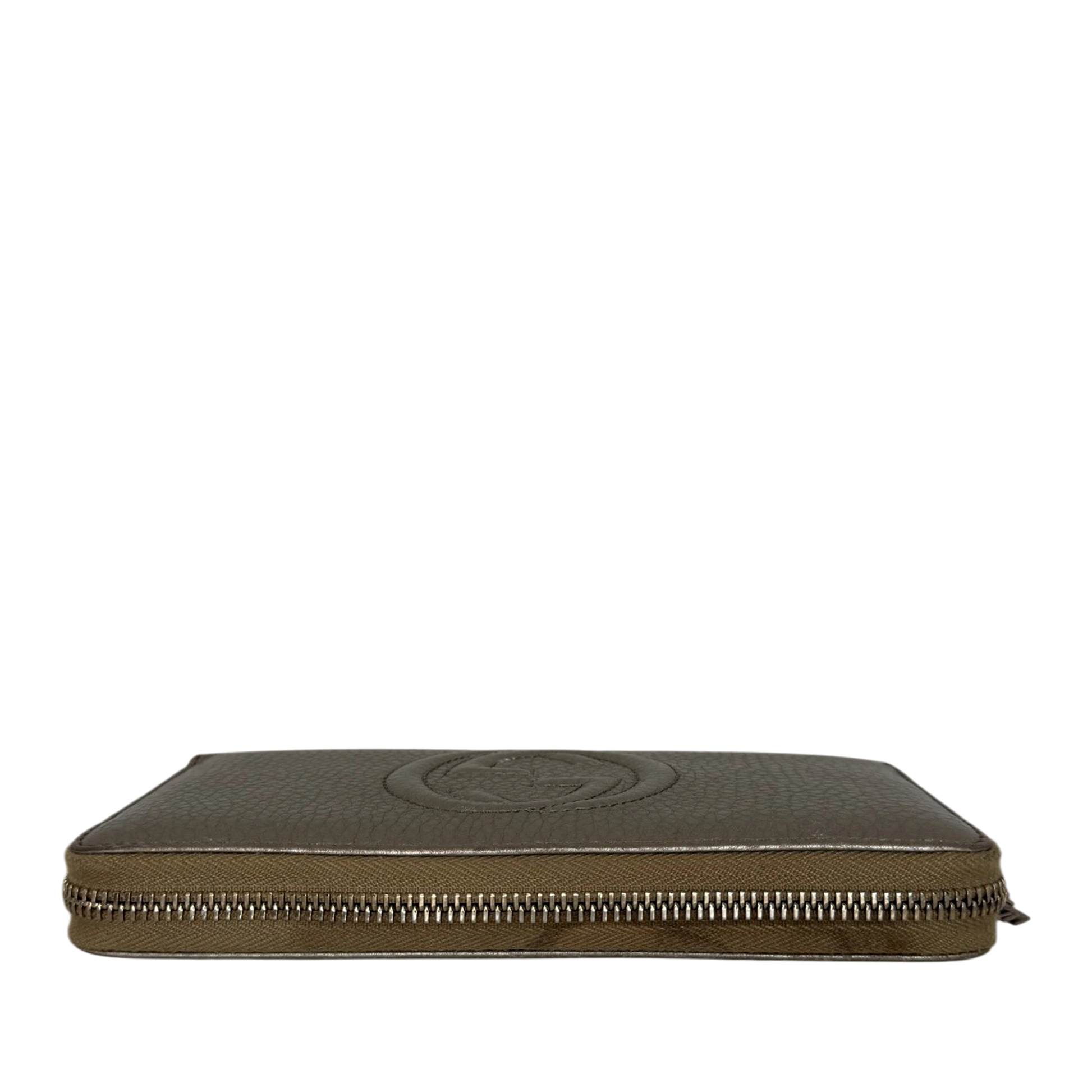 Gucci Metallic Beige Leather Soho Zip Around Wallet gold / gut Gucci
