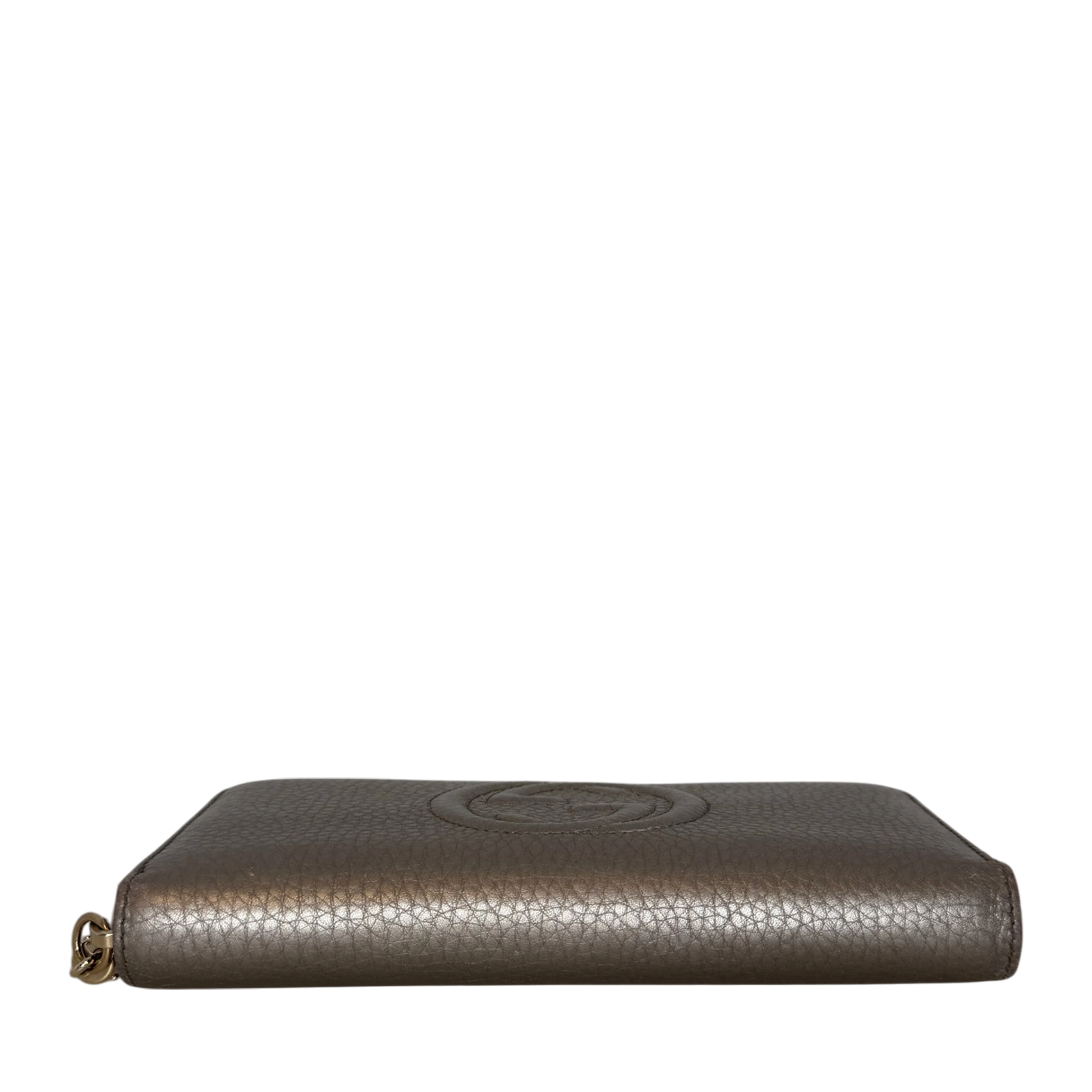 Gucci Metallic Beige Leather Soho Zip Around Wallet gold / gut Gucci