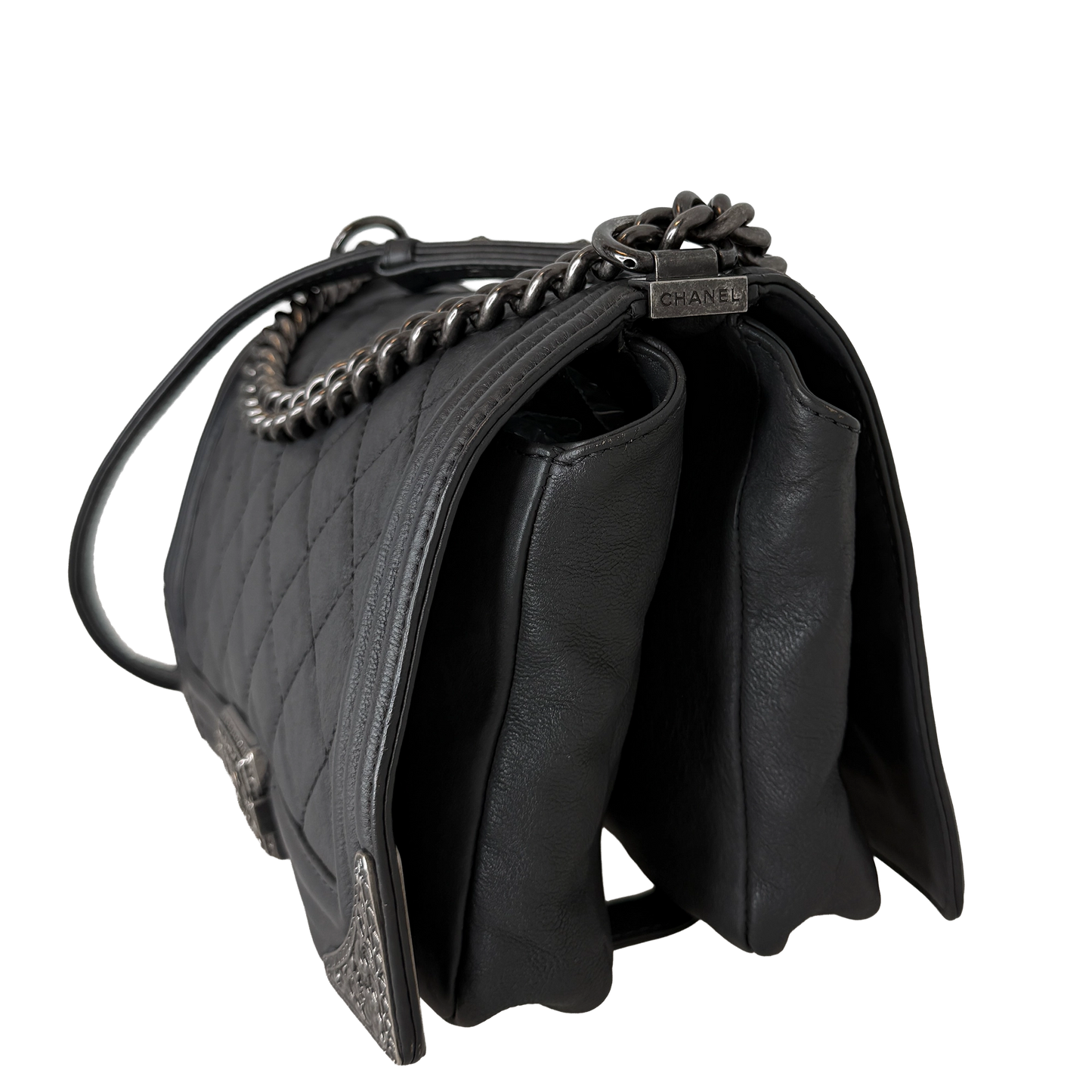 Chanel Paris-Dallas  Boy Flap Lammleder dunkelgrau / sehr gut Chanel