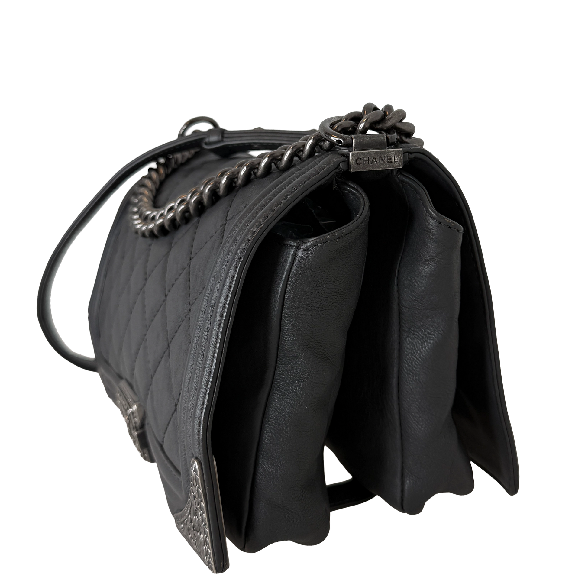 Chanel Paris-Dallas  Boy Flap Lammleder dunkelgrau / sehr gut Chanel