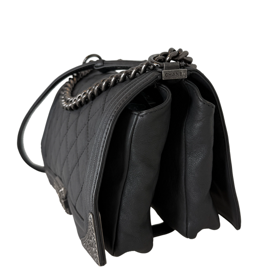Chanel Paris-Dallas  Boy Flap Lammleder dunkelgrau / sehr gut Chanel