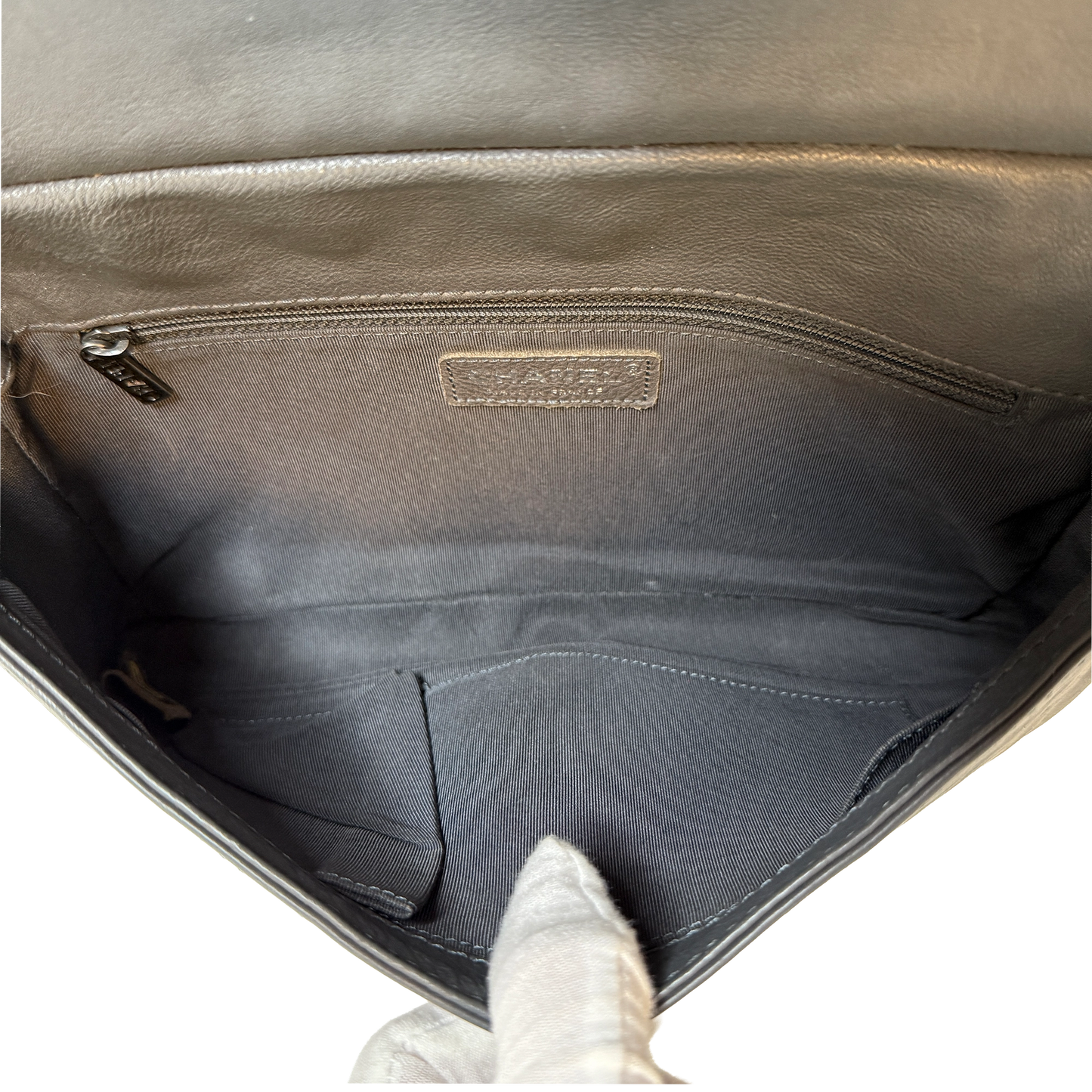 Chanel Paris-Dallas  Boy Flap Lammleder dunkelgrau / sehr gut Chanel