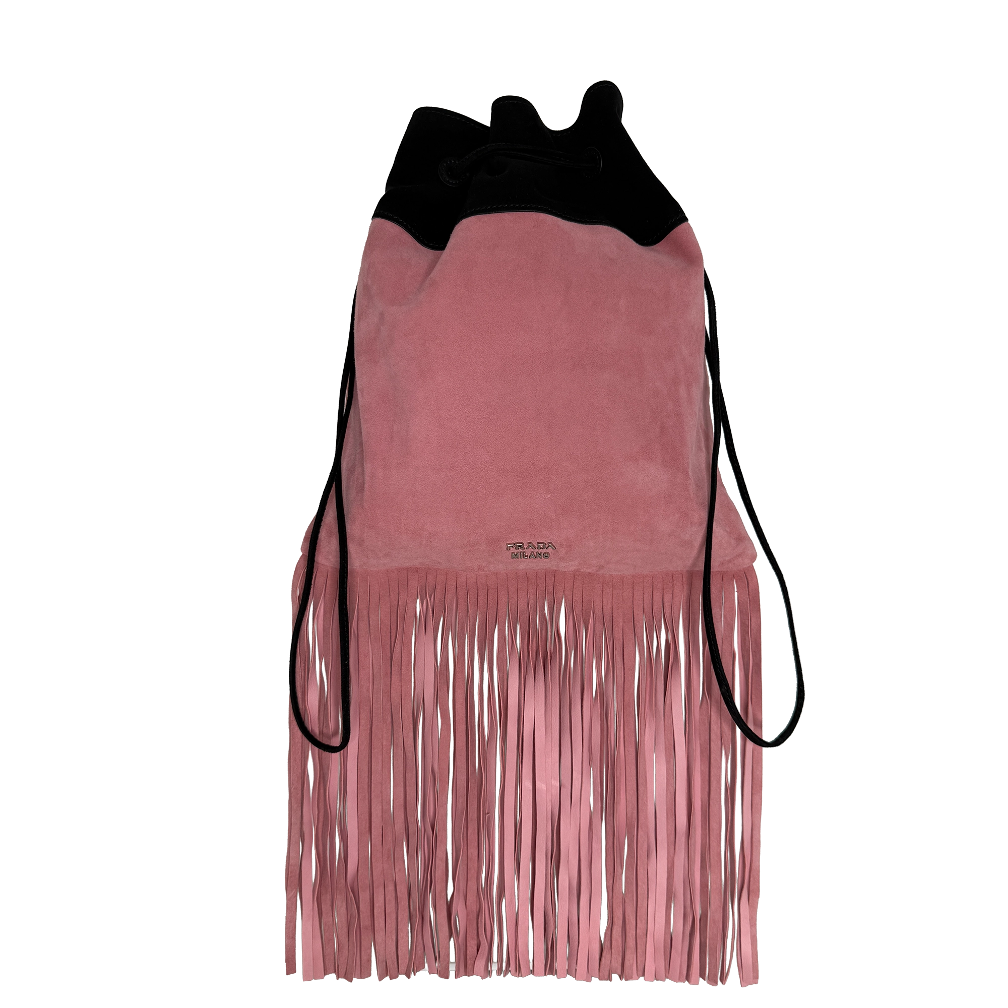 Prada Scamosciato Fringe Bucket Bag rosa schwarz  / neuwertig Prada