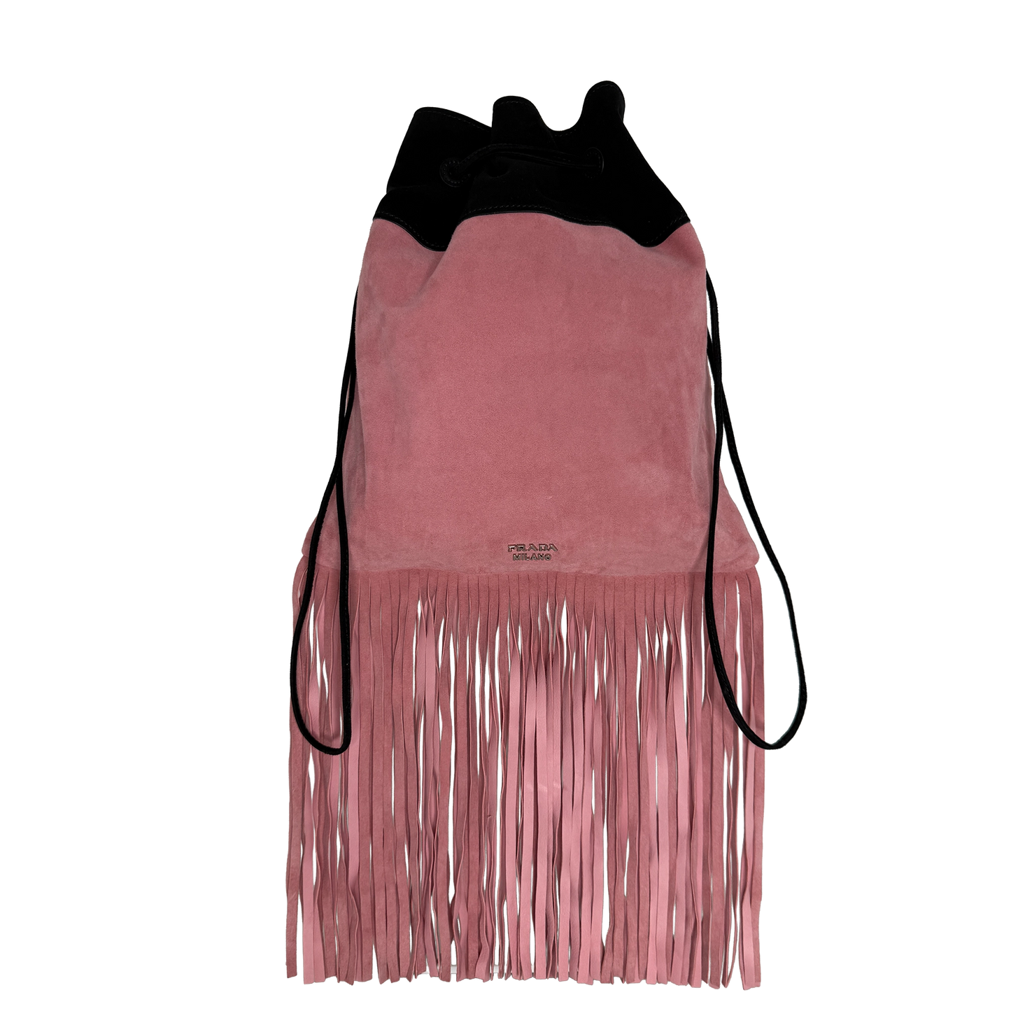 Prada Scamosciato Fringe Bucket Bag rosa schwarz  / neuwertig Prada