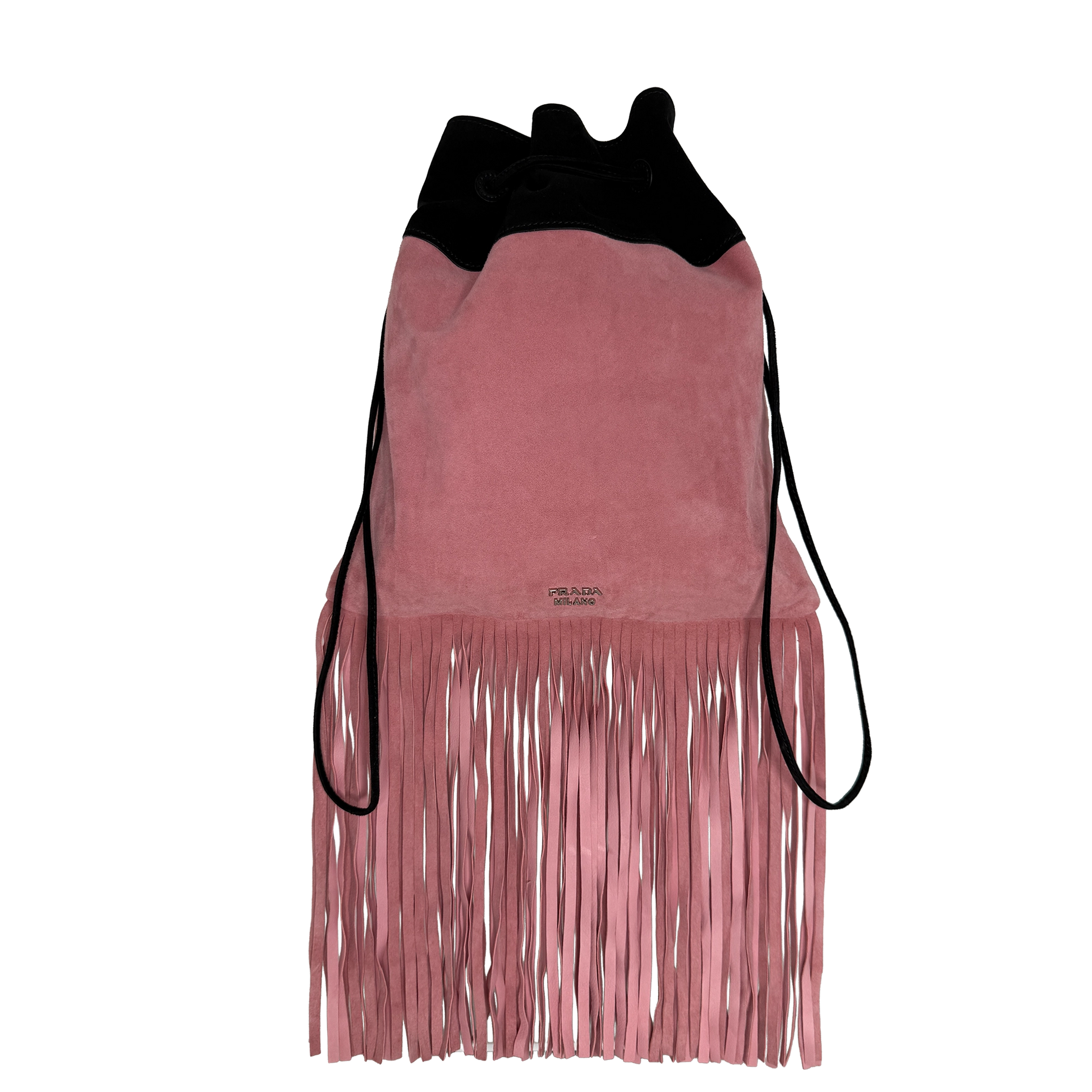Prada Scamosciato Fringe Bucket Bag rosa schwarz  / neuwertig Prada