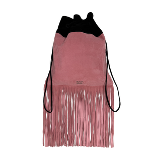 Prada Scamosciato Fringe Bucket Bag rosa schwarz  / neuwertig