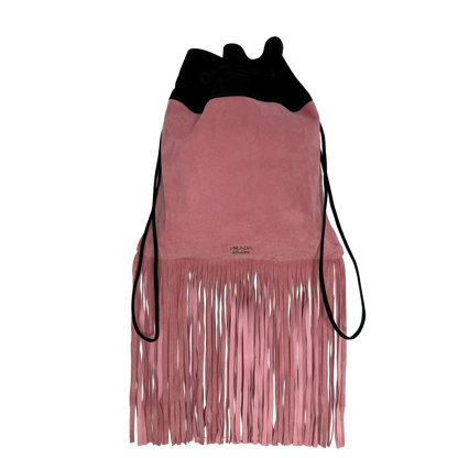 Prada Scamosciato Fringe Bucket Bag rosa schwarz  / neuwertig Prada