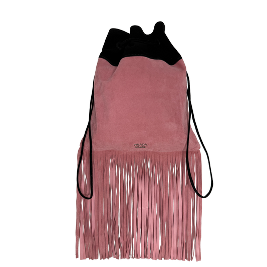 Prada Scamosciato Fringe Bucket Bag rosa schwarz  / neuwertig Prada