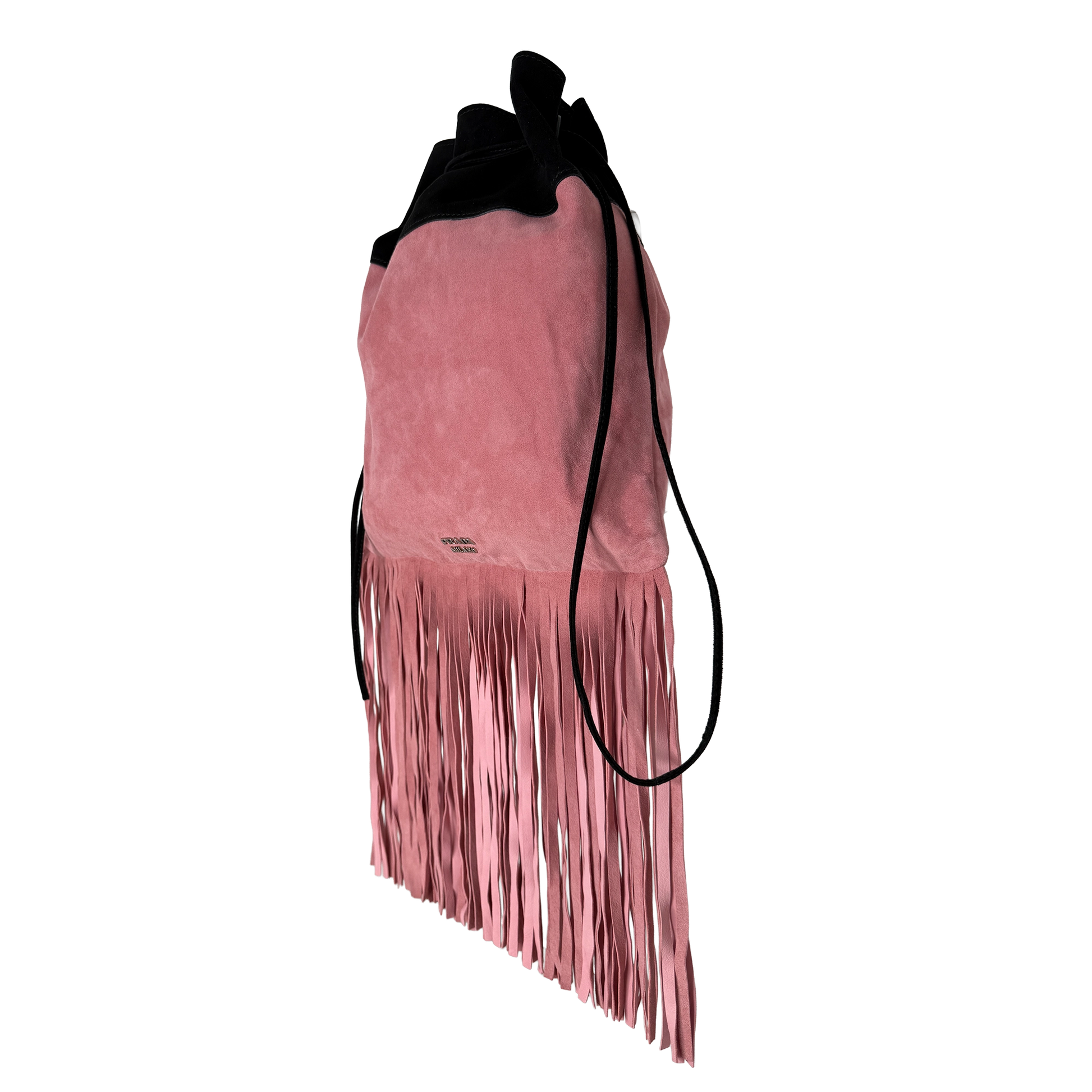 Prada Scamosciato Fringe Bucket Bag rosa schwarz  / neuwertig Prada