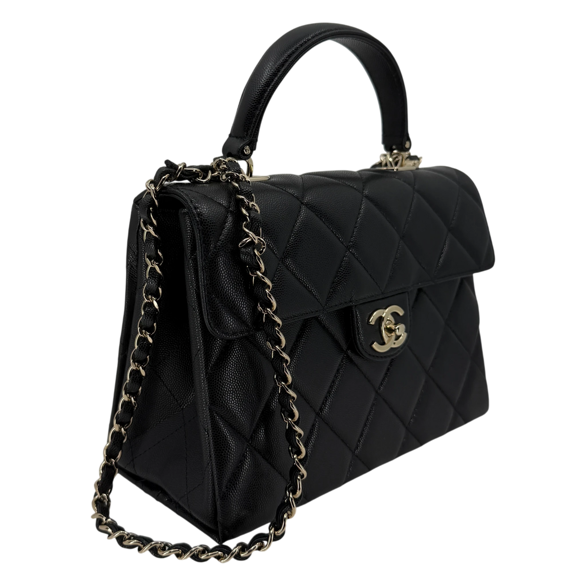 Chanel Coco Handle Flap Bag Caviar Schwarz Champagner Gold – Ansicht 2