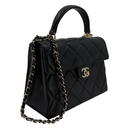 Chanel Coco Handle Flap Bag Caviar Schwarz Champagner Gold – Ansicht 2