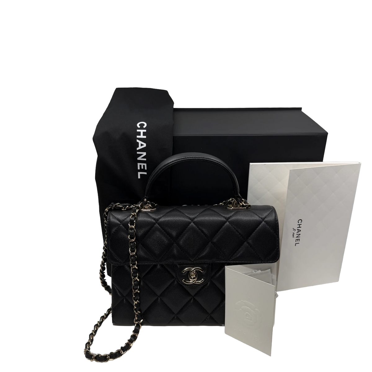 Chanel Coco Handle Flap Bag Caviar Schwarz Champagner Gold – Ansicht 9