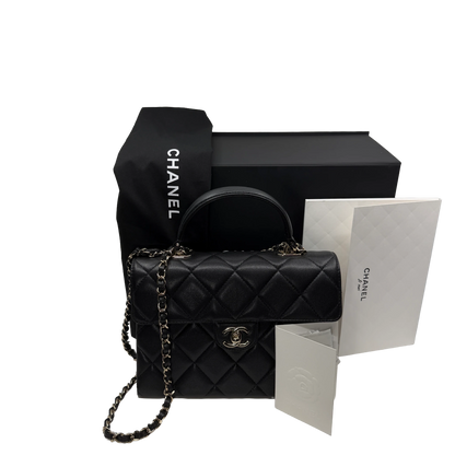 Chanel Coco Handle Flap Bag Caviar Schwarz Champagner Gold – Ansicht 9