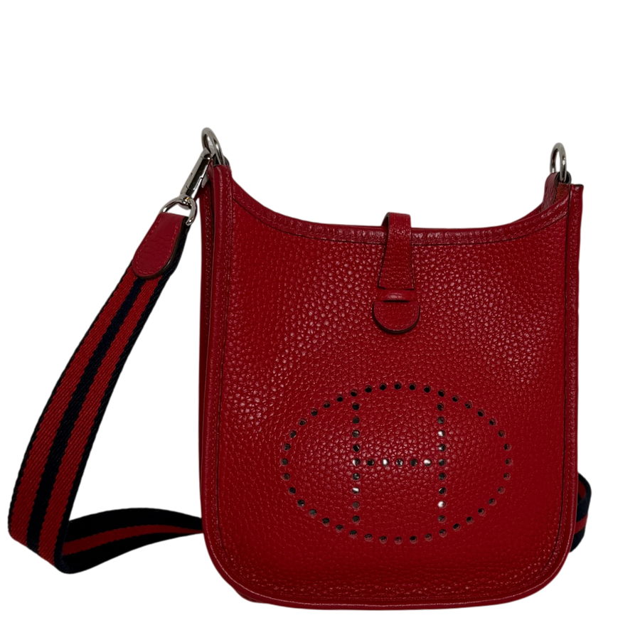 Hermès Mini Evelyne TPM 16 Taurillon Clémence Rot Palladium