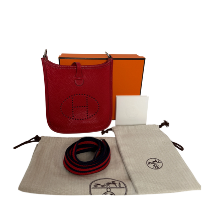 Hermès Mini Evelyne TPM 16 Taurillon Clémence Rot Palladium